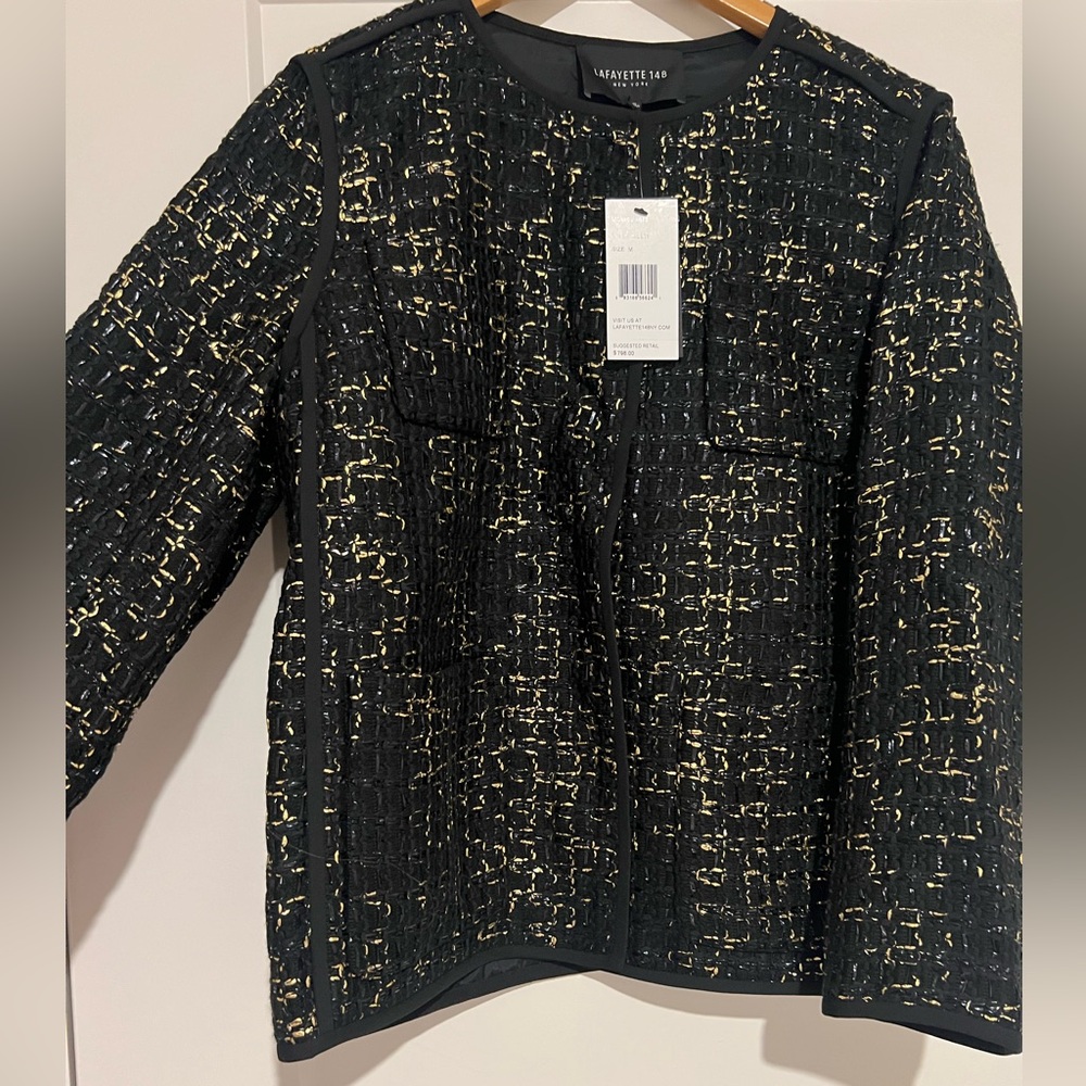 NEW NWT Lafayette 148 New York Black & Gold Tweed Blazer